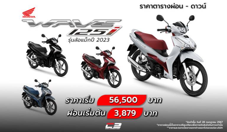 ตารางผ่อน New Honda Wave 125i (รุ่น สตาร์ทมือ ล้อแม็ก) ผ่อนเริ่มต้นที่ 3,879 บาท